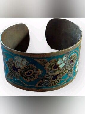 Turquoise Floral Cloisonné Wide Cuff Bracelet